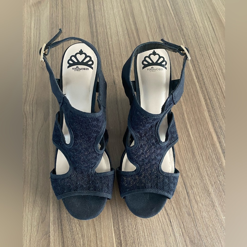 Fergalicious by Fergie Women’s 9,  Black 4.5 Inch Cork Wedge Heels